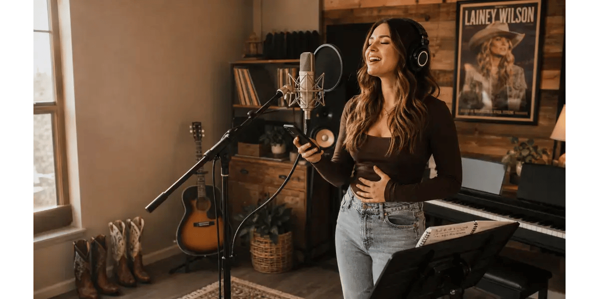 Country singer practicing vocal techniques in a studio setting