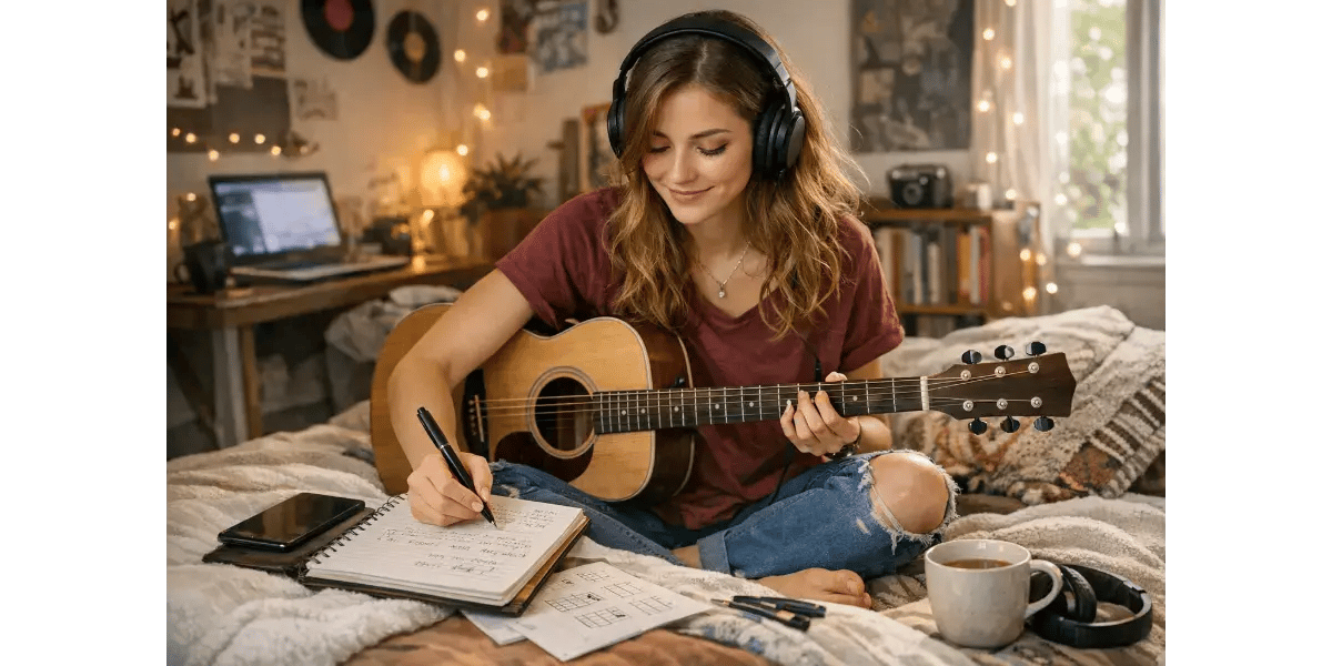 Female Guitar Playing Bedroom Music Notebook-2