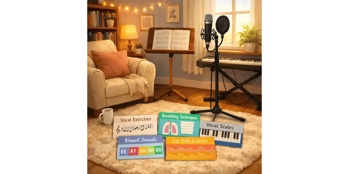 Classic vintage studio microphone arranged for vocal recording and warm-up drills