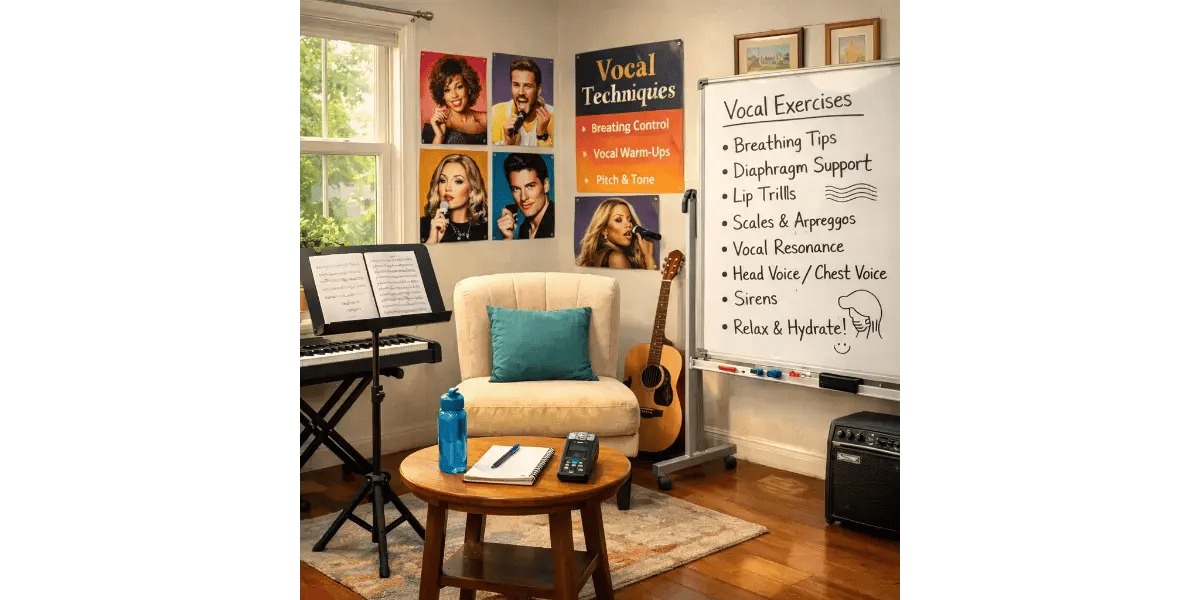 Creative music studio setup decorated with inspiring artistic decor