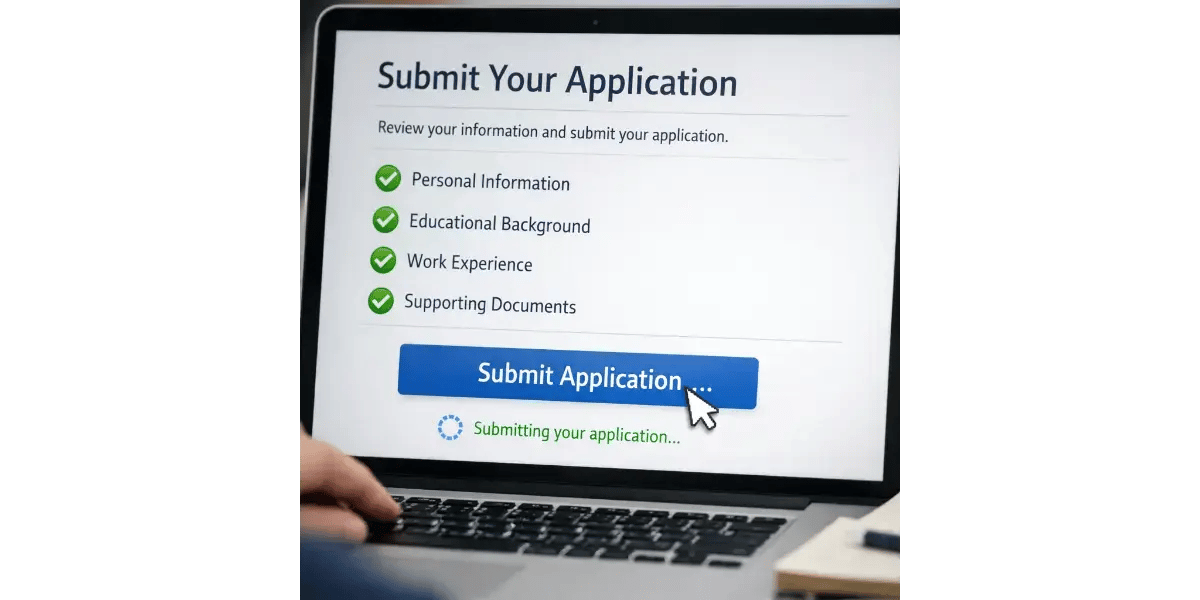 An online application form for voice teachers being successfully submitted on a computer screen.