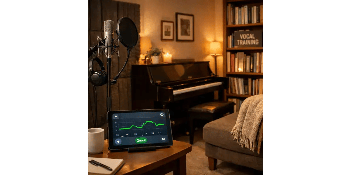 Digital piano in a home music studio for beginner ear training and pitch matching exercises.
