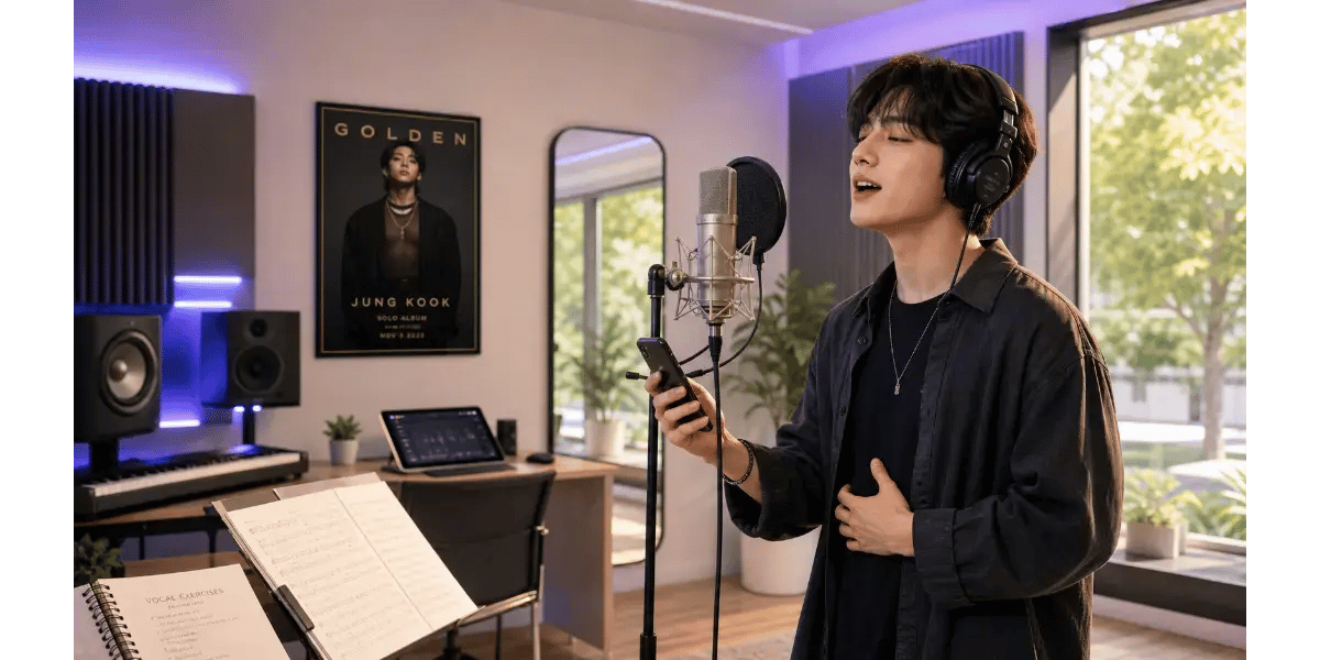 Vocal student learning how to sing like Jungkook with proper breath support.
