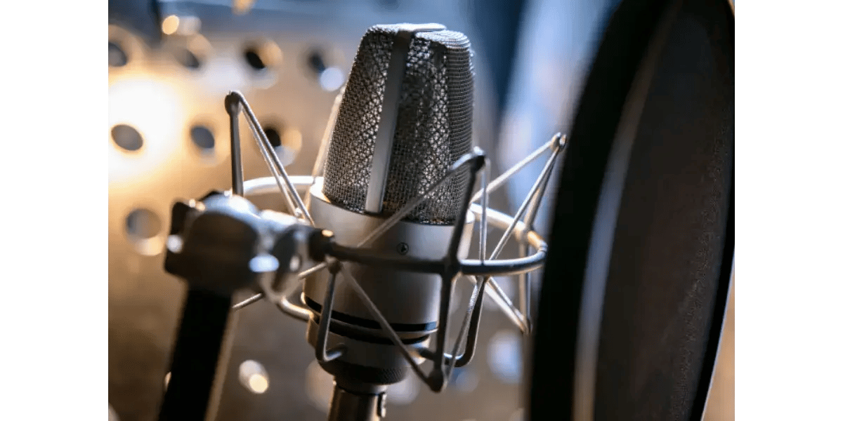 A close-up of a studio condenser microphone, representing vocal technique and voice