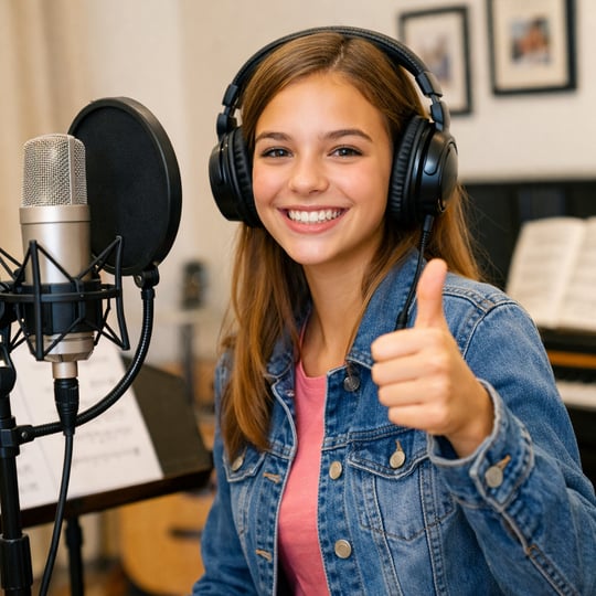 A teen student happy with the voice lesson thumbing up