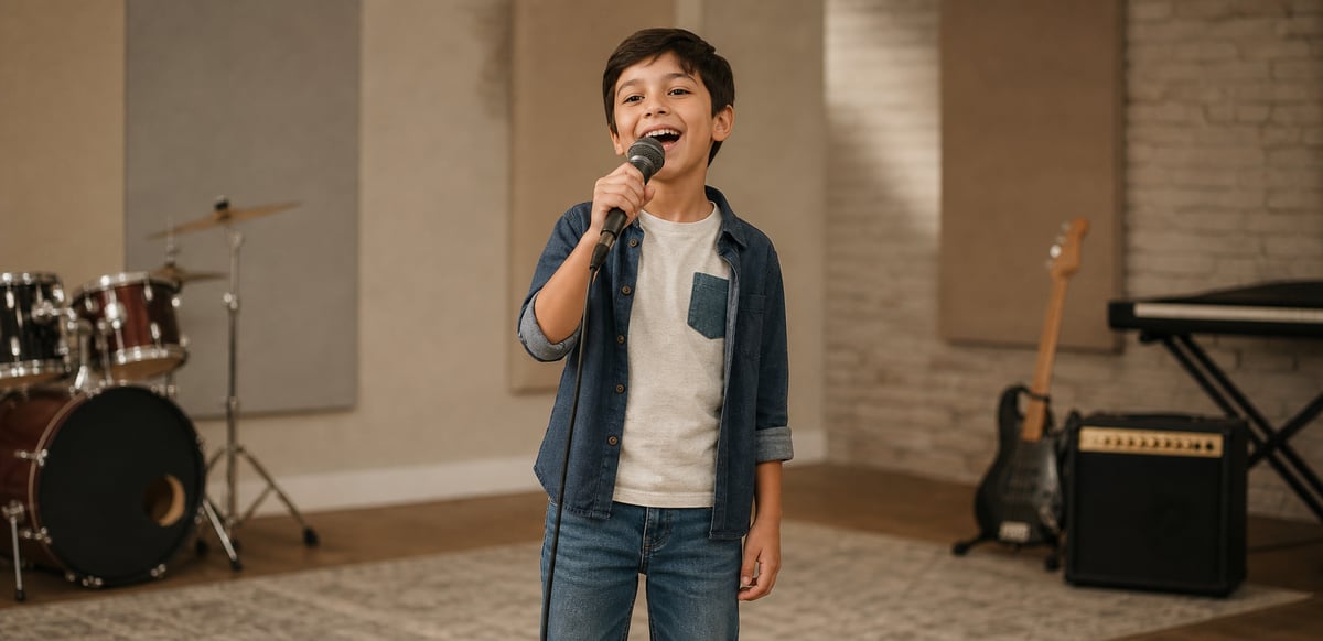 Child Singing in Warmly Lit Studio Child Singing in Warmly Lit Studio