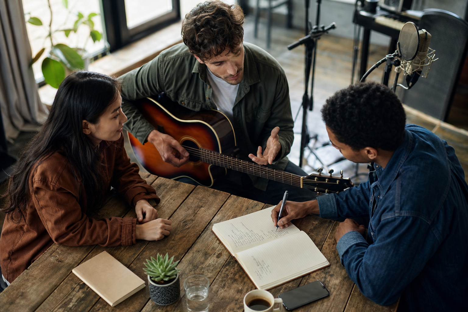 Creative Workshop Session with Guitar and Notebook