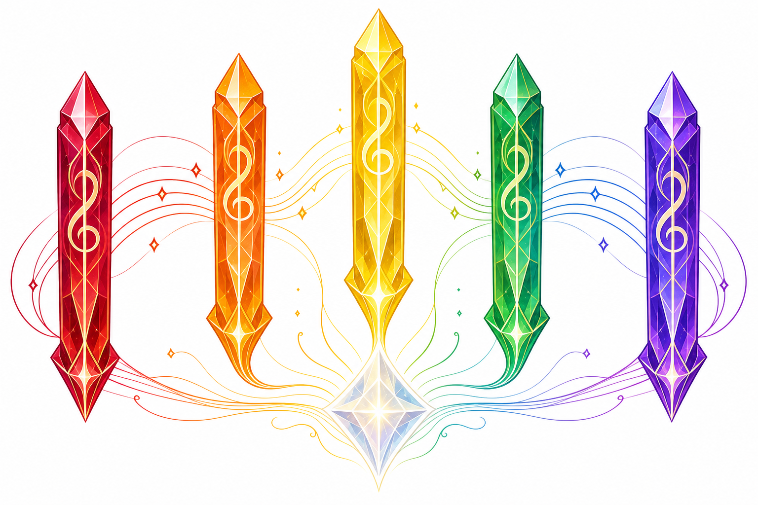 Crystalline Pillars Representing Vocal Types in Harmonic Glow