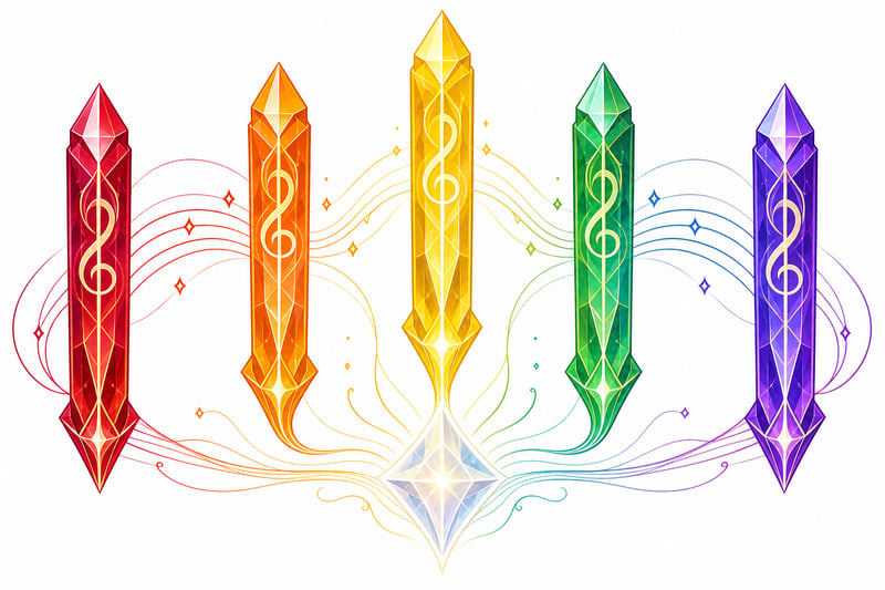 Crystalline Pillars Representing Vocal Types in Harmonic Glow