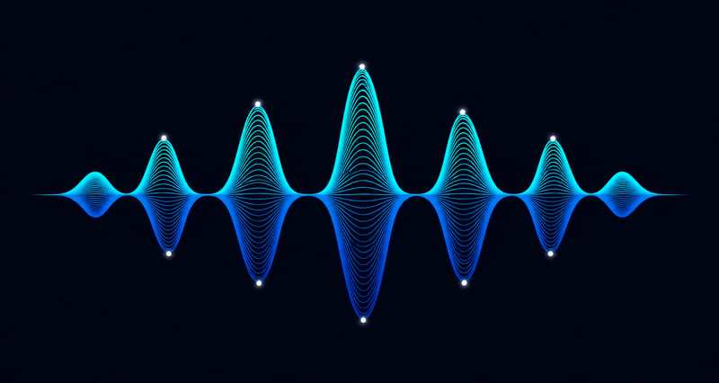 Cyan Sound Wave Transforms Across Dark Background