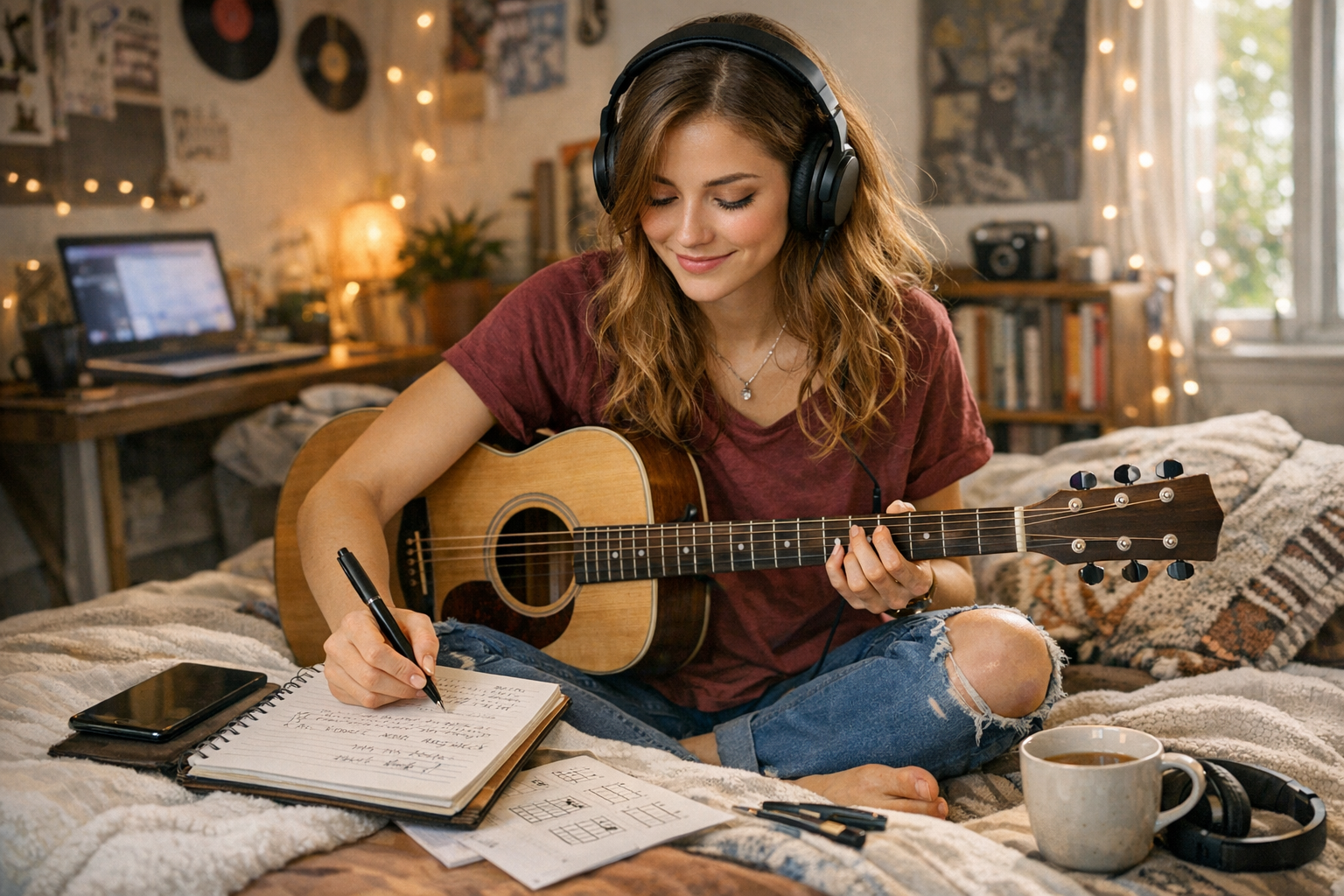 Female Guitar Playing Bedroom Music Notebook-2