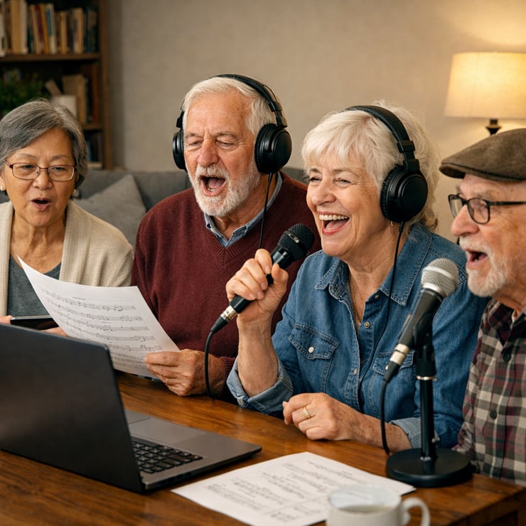 Group of elderly as part of an online voice lesson a realistic kind of image-1