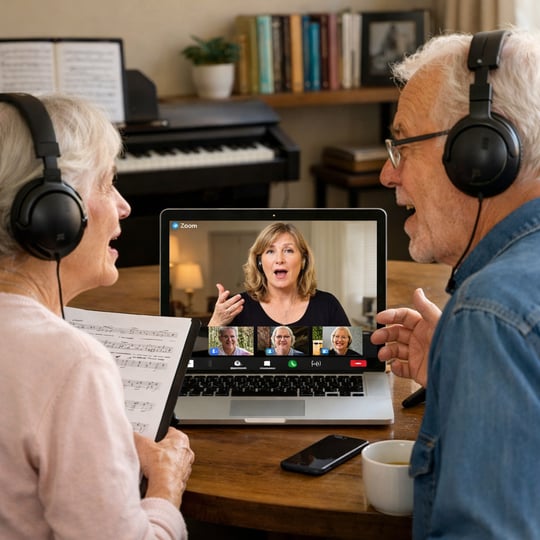 Image of elderly people using zoom for online voice lessons-1