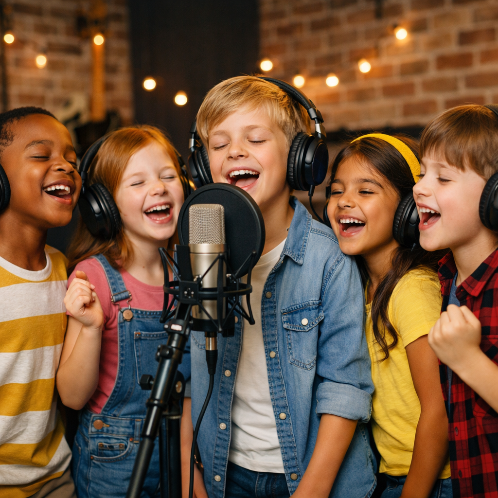 Kids Singing in a Cool Studio-1