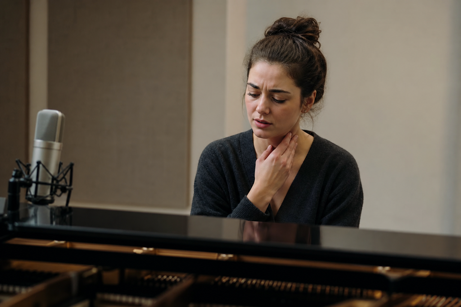 Singer Adjusting Vocal Strain in Clinical Practice Room