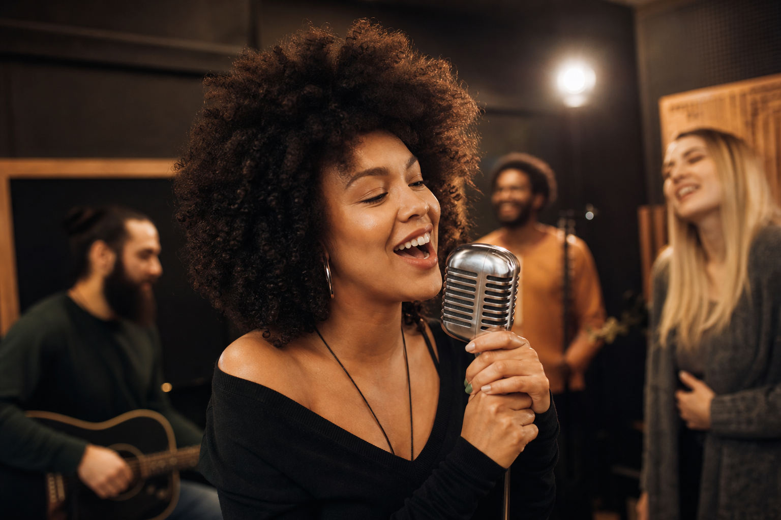 Studio Singers with Vintage Microphone