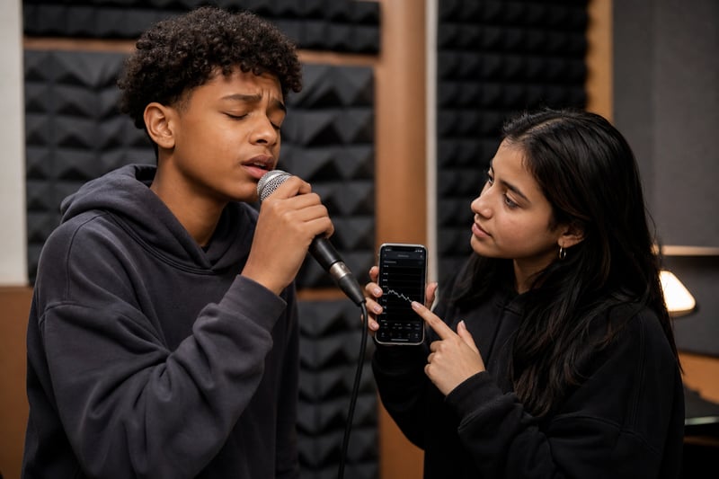 Teenagers Focused on Pitch Analysis in Studio