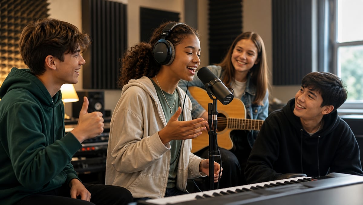 Teenagers in Music Studio Discovering Their Sound Teenagers in Music Studio Discovering Their Sound