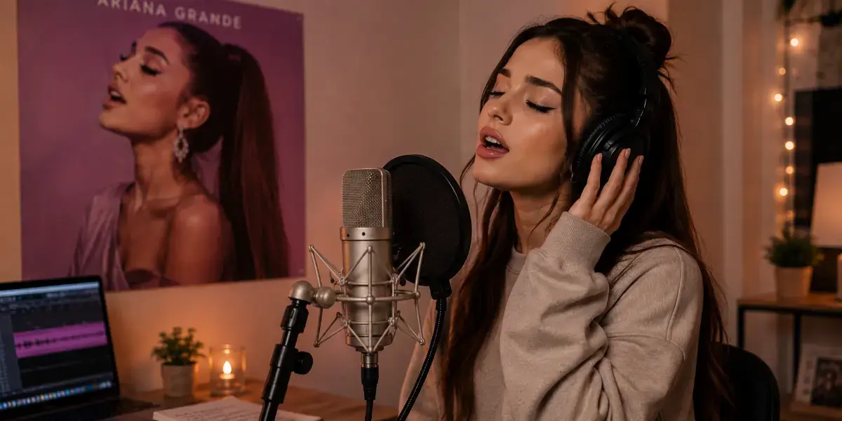 Vocal student practicing singing techniques in a studio setting
