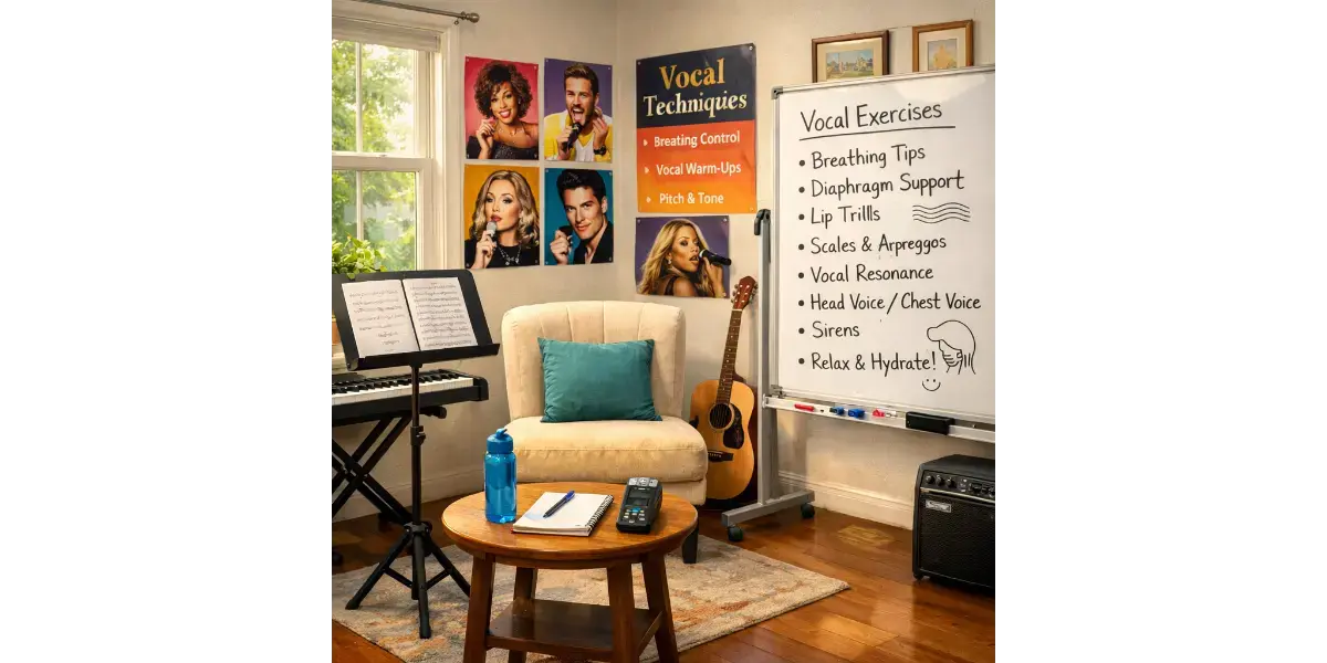 Creative music studio setup decorated with inspiring artistic decor