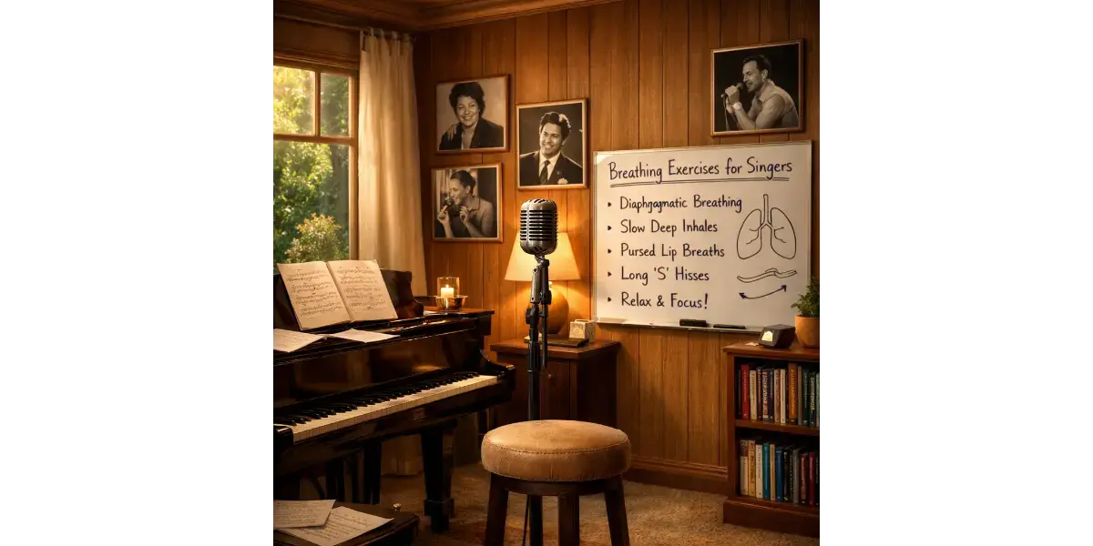 Vocal student taking notes and analyzing sheet music during a live voice lesson