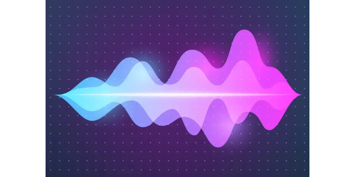 Abstract digital visualization of a vocal soundwave and frequency spectrum in magenta and cyan, illustrating vocal resonance for a blog post.