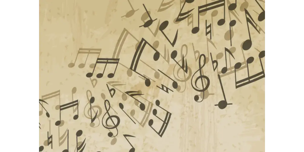 Sheet music notes on a vintage background representing vocal training and singing.