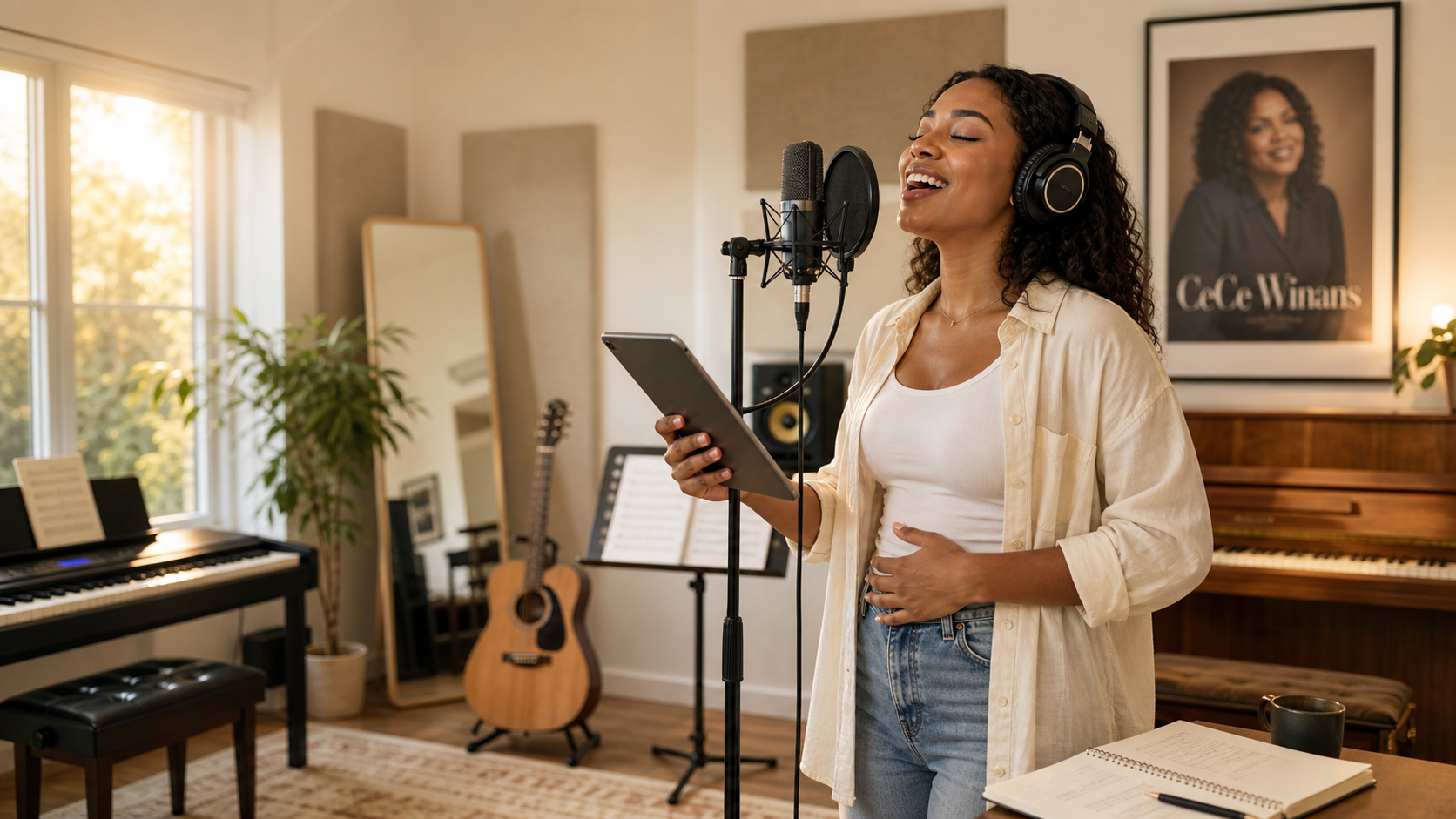 Female singer practicing CeCe Winans vocal style