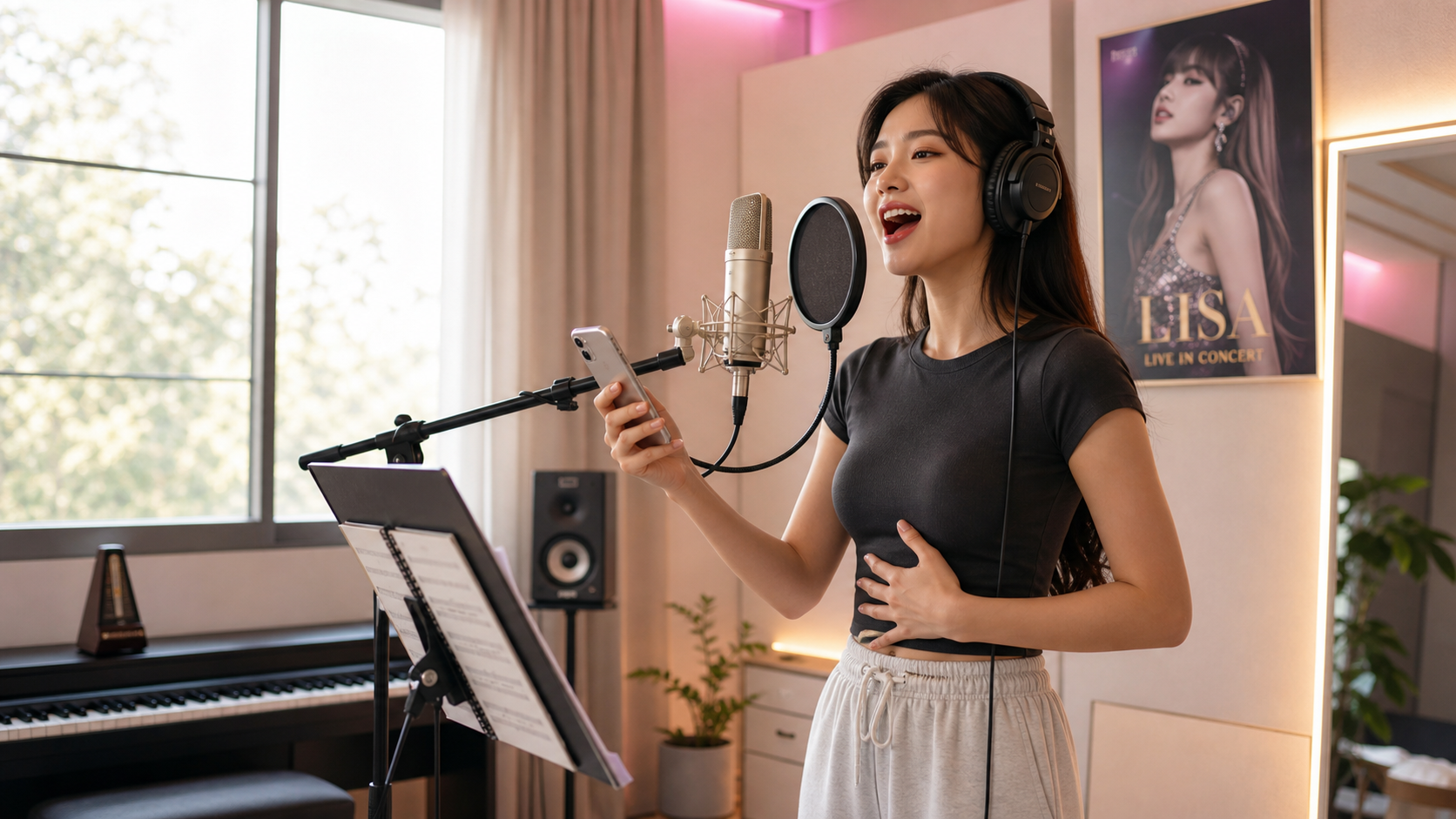 Female singer practicing Lisa vocal style