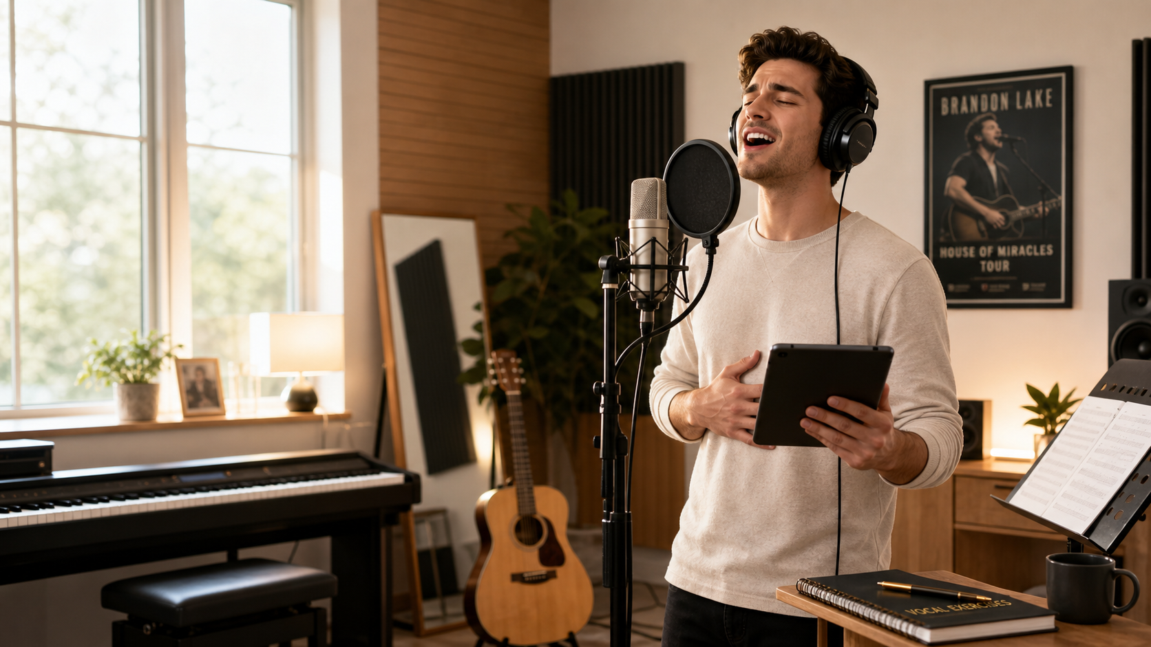 Male singer practicing Brandon Lake vocal style