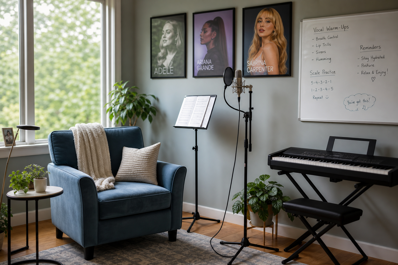 Female singer practicing Sabrina Carpenter vocal style