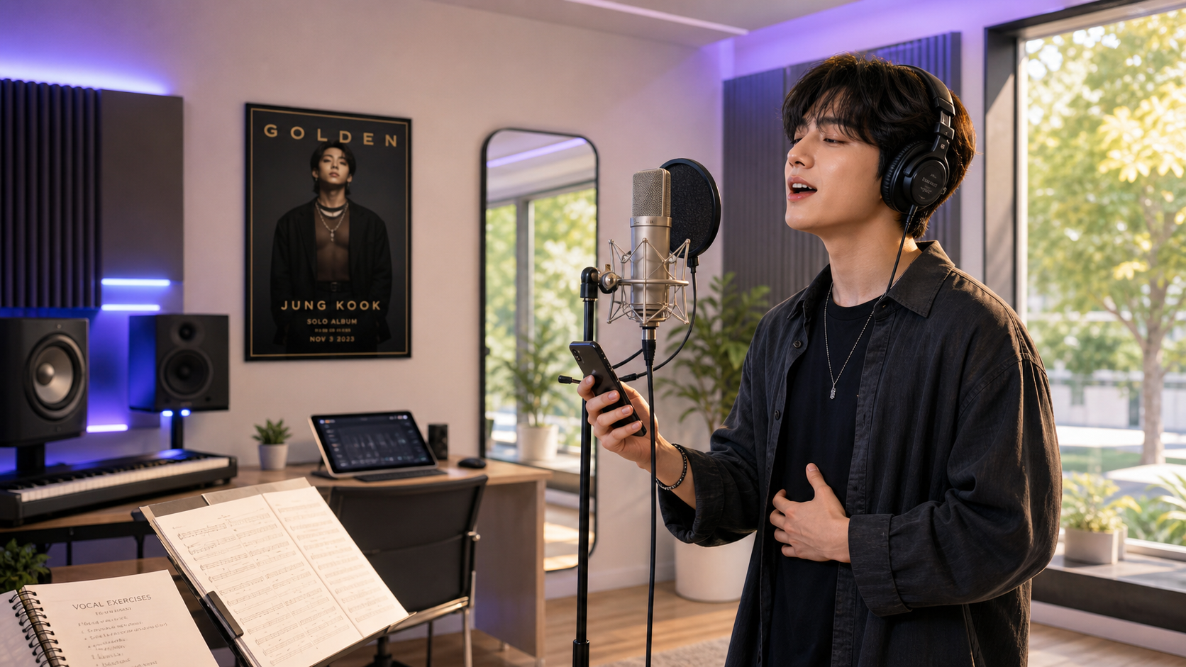 Male singer practicing Jungkook vocal style