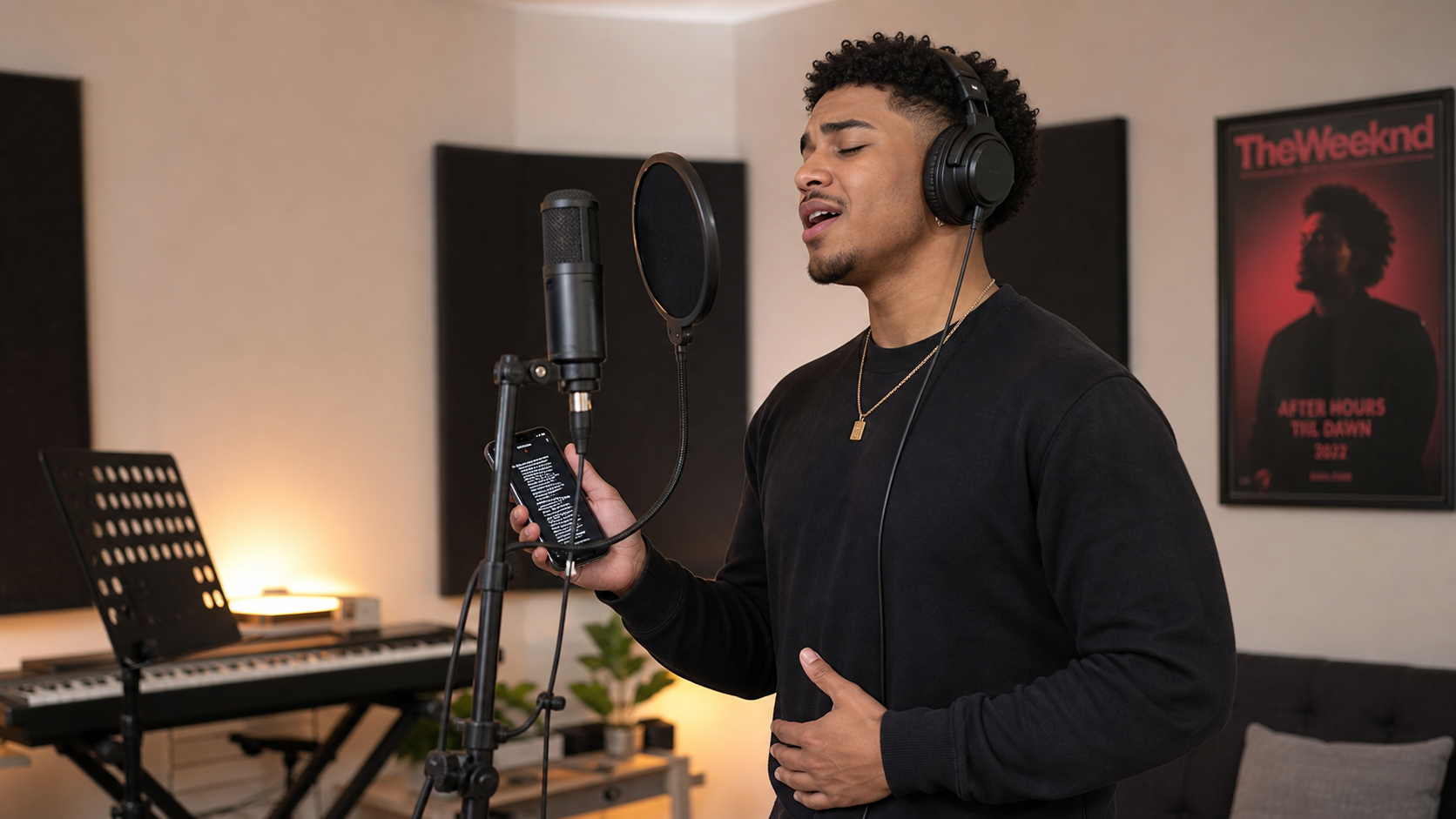 Male singer practicing The Weeknd vocal style