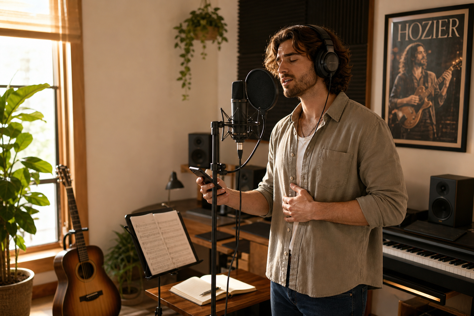Male singer practicing Hozier vocal style