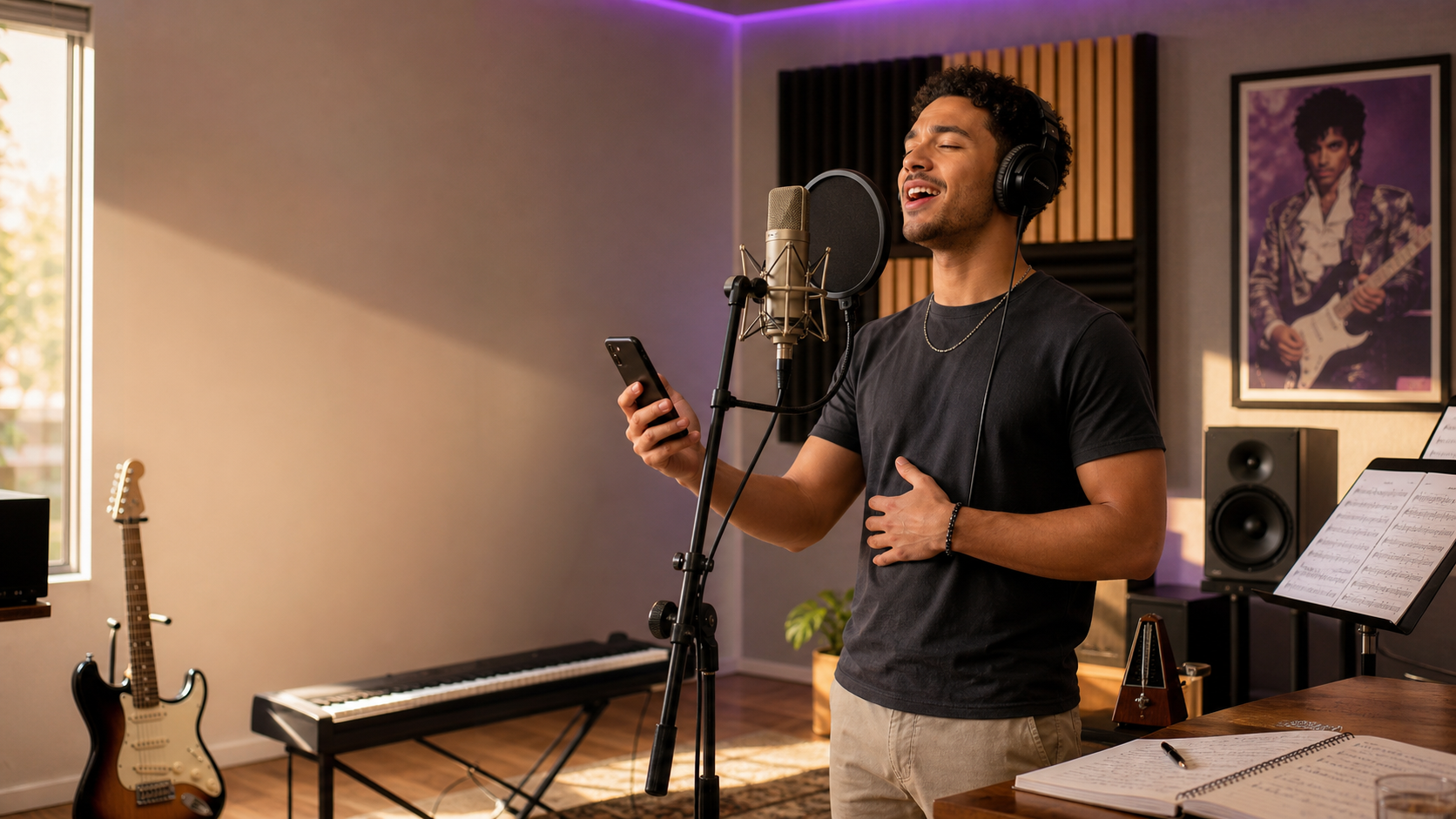 Male singer practicing Prince vocal style