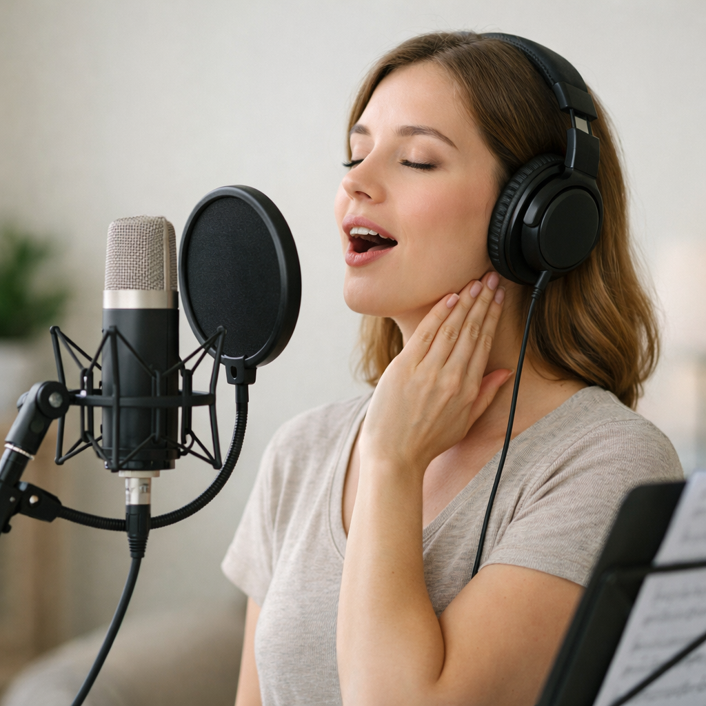Singer practicing mix voice to avoid vocal strain