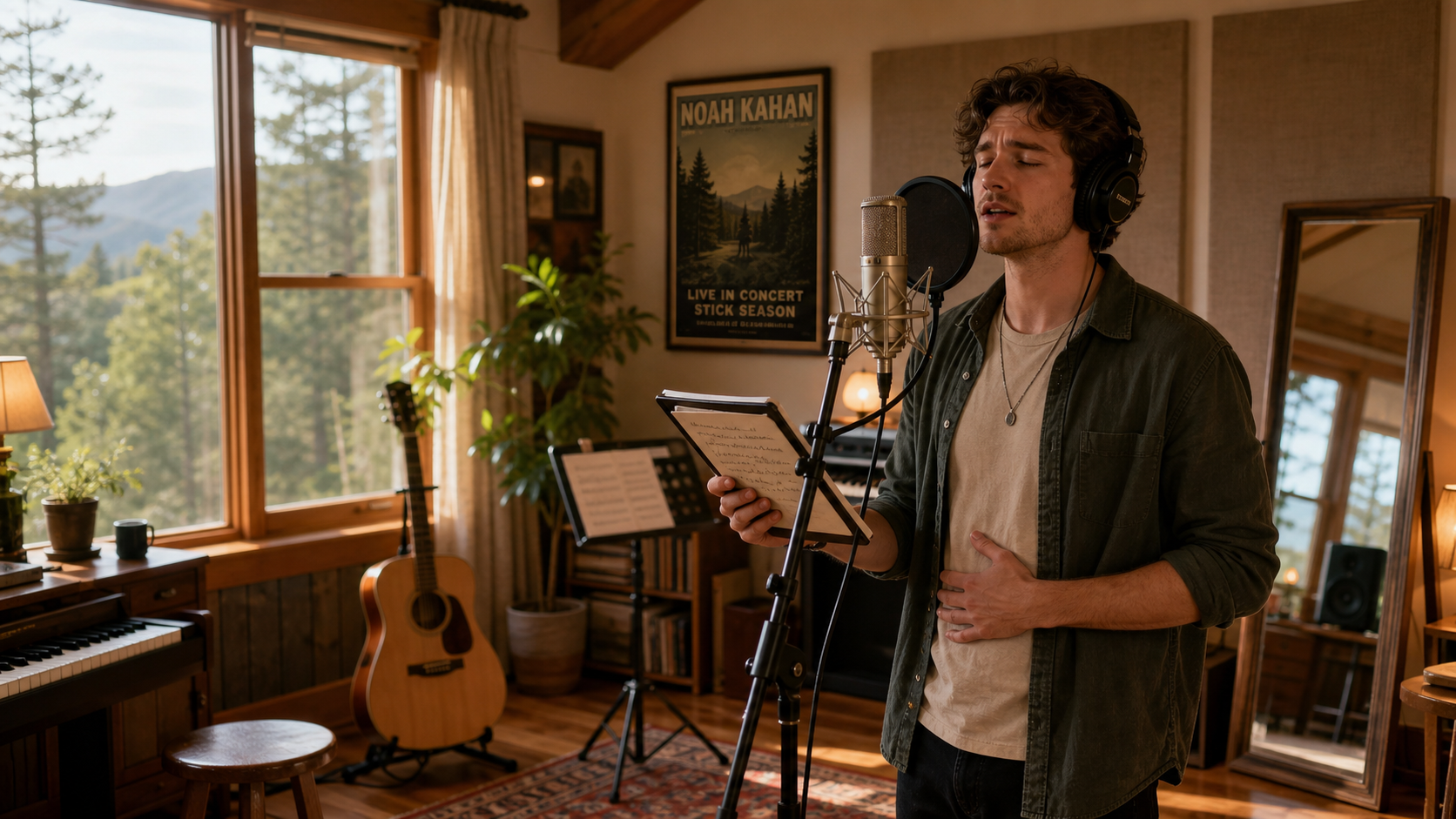 Male singer practicing Noah Kahan vocal style