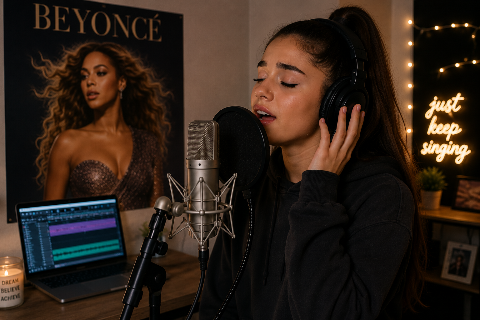 Singer practicing Beyoncé vocal style
